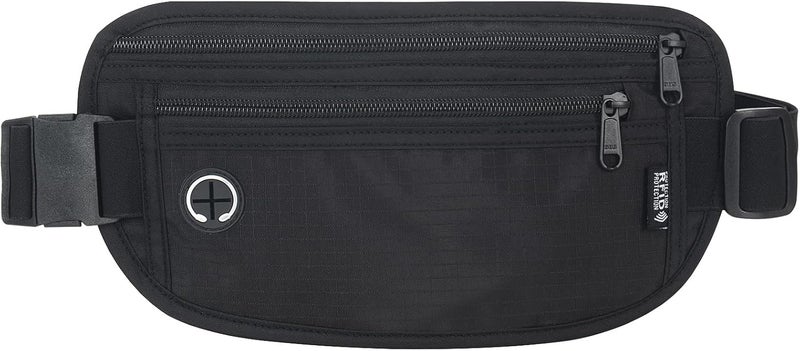 Arouselove Slim RFID Blocking Money Belt for Travel - Anti-Theft Hidden Passport Holder Waist Wallet with Secure Pouch for Cash, Credit Cards & Phone Safe (Black) - Image 1